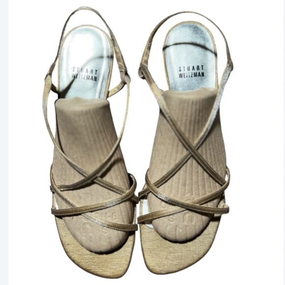 Stuart Weitzman Shoes - Stuart Weitzman Gold Strappy Kitten Heel Sandals